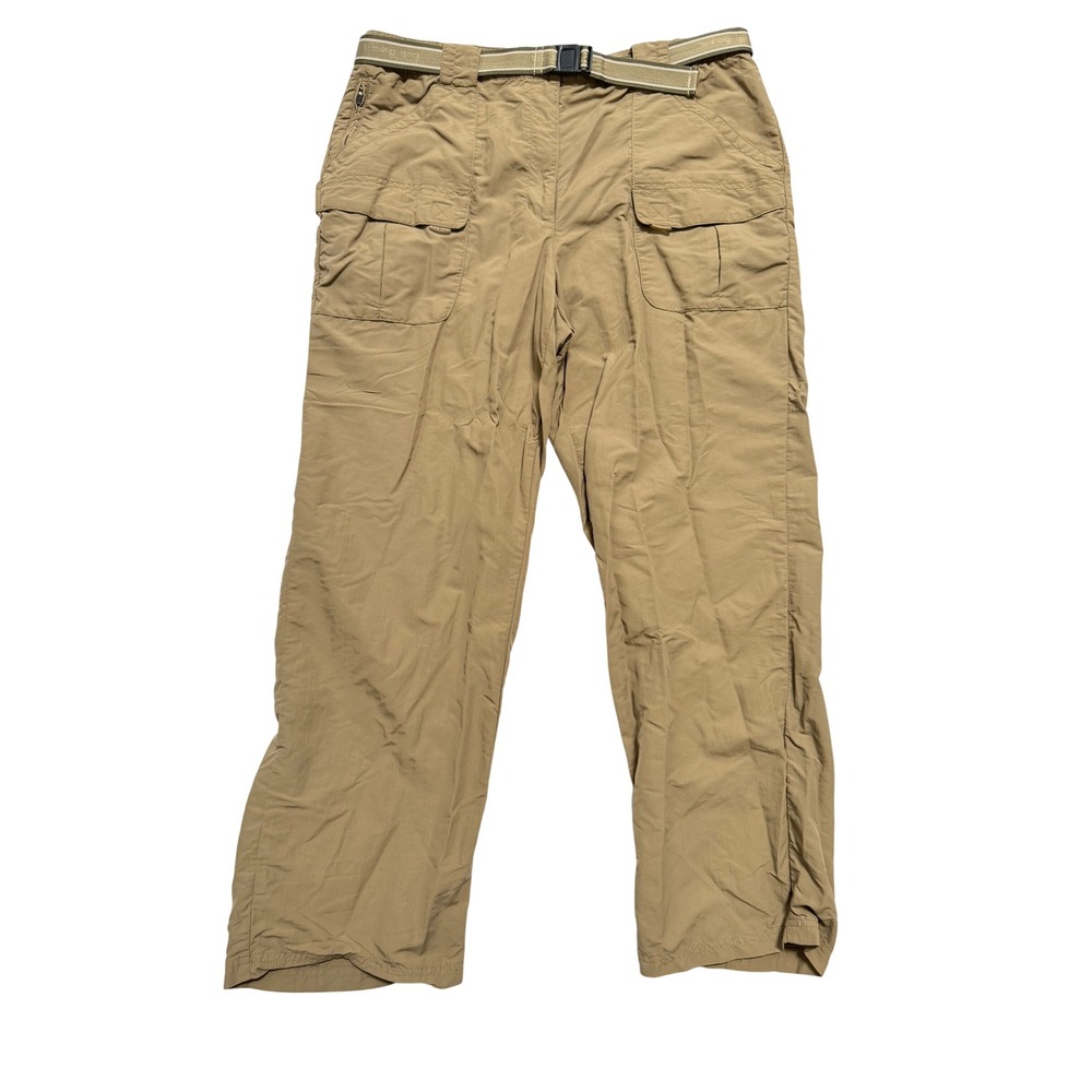 LL Bean Hiking Pants Women L Reg Tan Excellent Cargo Nylon Belted Outdoor